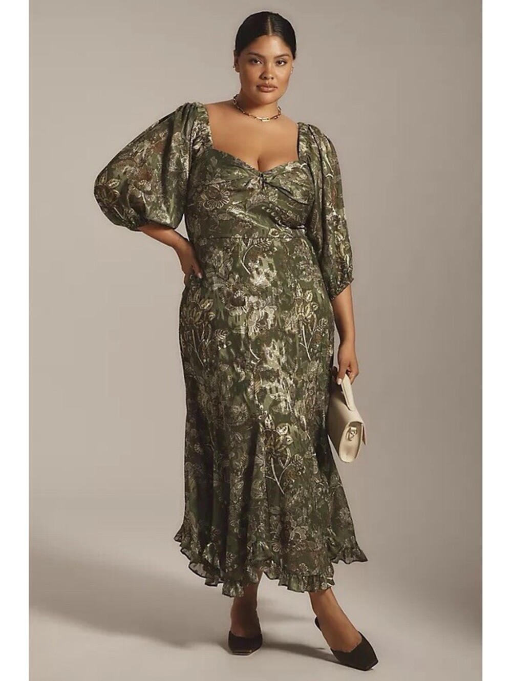 Anthropologie Hutch Printed Twist-Front Puff Sleeve Dress 3X New Sold Out